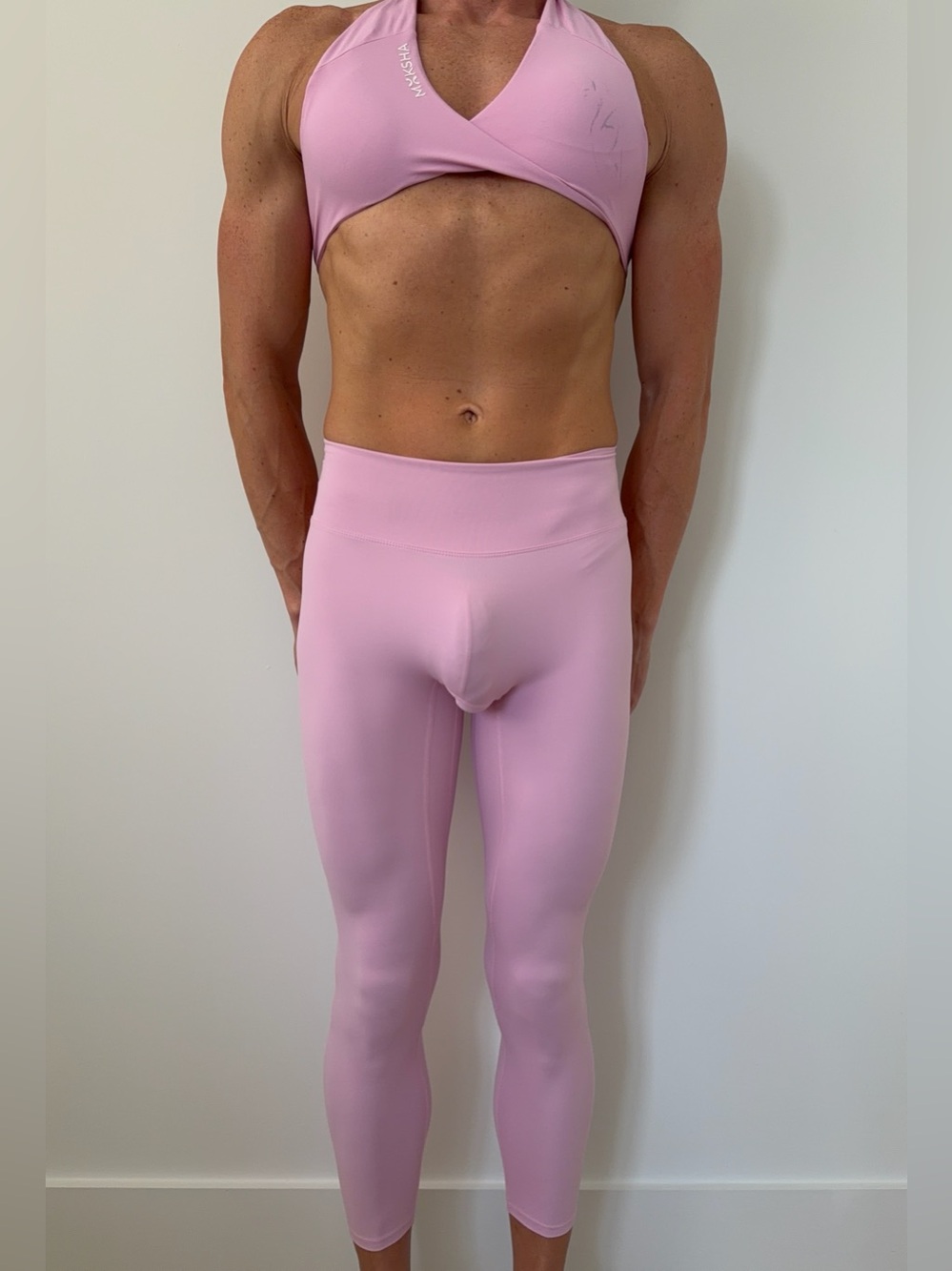 Moksha Pink Yoga Top & Leggings Set Nylon Size S